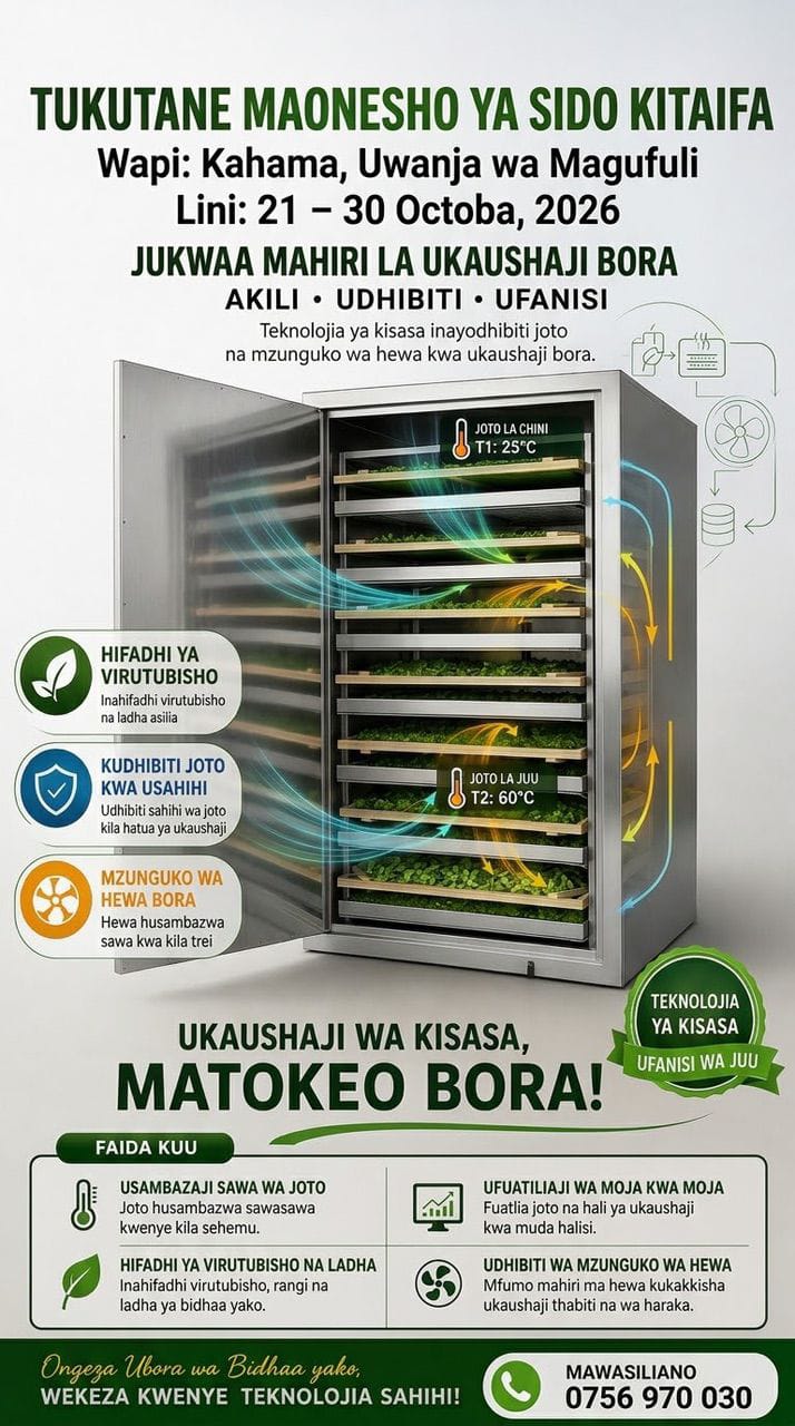 Mashine ya Kukaushia Mazao, Mboga na Matunda (Dehydrator / Industrial Dryer)